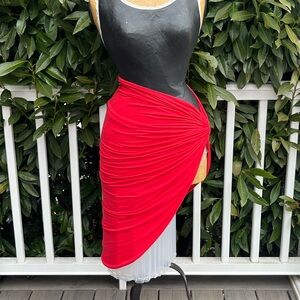 Hot Miami Styles; Vibrant Red; Ruched; Asymmetrical; Slip On Skirt/Swim Cover; L